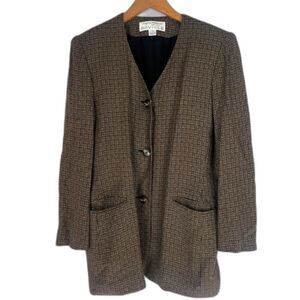 Rena Rowan for Saville Brown Tweed Single Breasted 3 Button Long Blazer Size 10